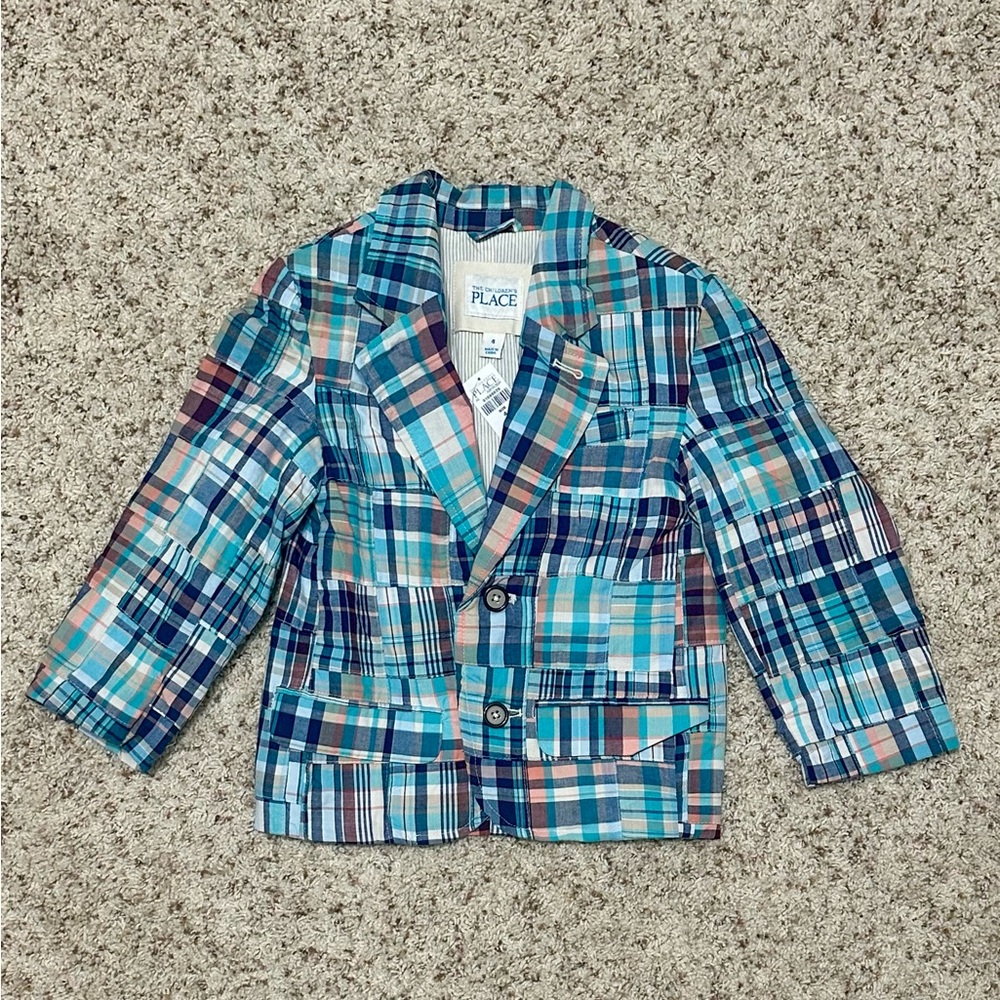 The Children's Place Toddler Boy Colorful Plaid Blazer. Size 4 Kids Boys. NWT!